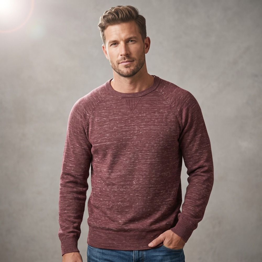 Mutual Weave Mens Large Burgundy Sweater Crewneck Raglan Marled‎ Cotton Blend